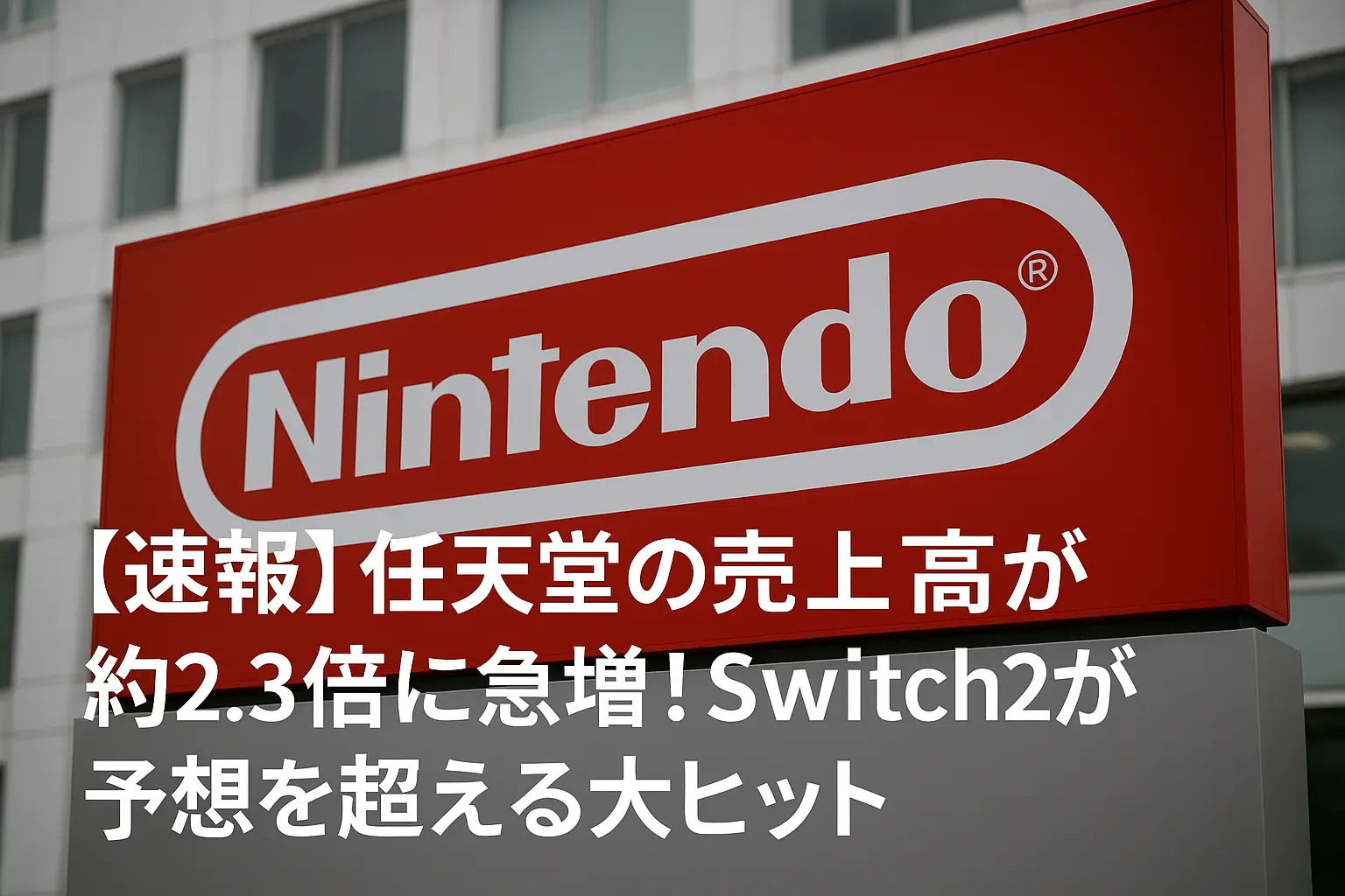 任天堂の売上高が2.3倍に急増し、Switch2が大ヒットしていることを伝えるニュースのイメージ